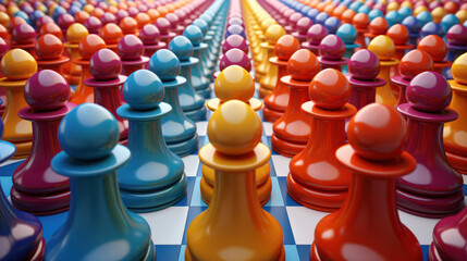 3D pattern of many rainbow pawns Strategy of modern business, Generative AI