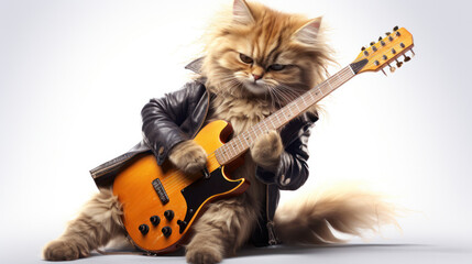 An isolated rock cat playing the guitar, transparent background, Generative AI - obrazy, fototapety, plakaty