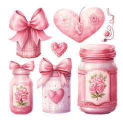 Watercolor illustration of pink women's set. Generative AI, png