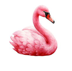 Watercolor illustration of a pink swan. Generative AI, png