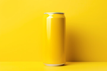 Aluminum energy drink soda can mockup on yellow background - obrazy, fototapety, plakaty