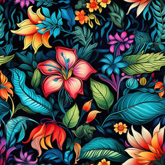 Tropical flower fantasy floral seamless pattern