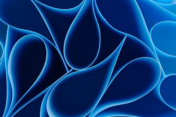 Abstract, blue paper background with smooth lines.