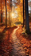 Autumn forest winding dirt path decorated Ai generated art