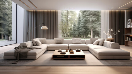 Modern Living Room: Sleek Gray Sofa Amidst Contemporary Decor
