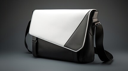 Unisex messenger bag with a minimalist black and white color scheme.