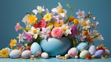 Obraz na płótnie Canvas Festive Easter composition of bright Easter eggs.