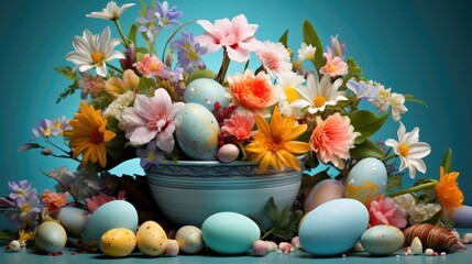 Obraz na płótnie Canvas Festive Easter composition of bright Easter eggs.