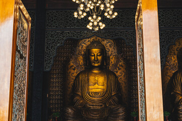 Fototapeta na wymiar Big buddha statue in Fo Guang Shan temple main hall taiwan.The Fo Guang Shan Buddha Museum formerly known as the Buddha Memorial Center