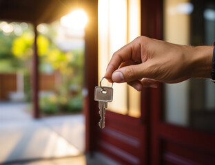 A hand holding the keys to a new home. A successful real estate deal, Generative AI