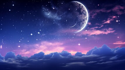 Obraz na płótnie Canvas Beautiful crescent moon sky galaxy angel high resolution Ai generated art