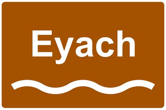 Illustration eines Flussnamenschildes des Flusses "Eyach"