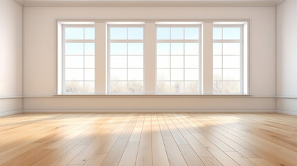 Interior empty room 3D render. With window in modern house or living room mockup area