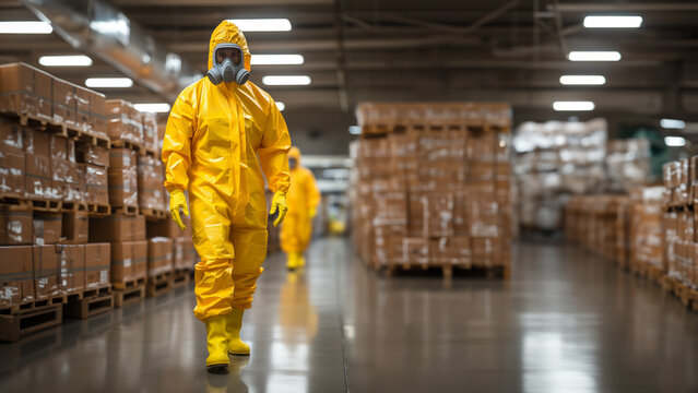 Menschen im Schutzanzug f&uuml;r die Seuchenbek&auml;mpfung im Querformat f&uuml;r Banner, ai generativ