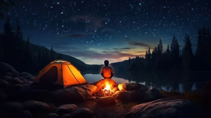 Foto auf Alu-Dibond camping in the night. Generative AI © ArtSpree
