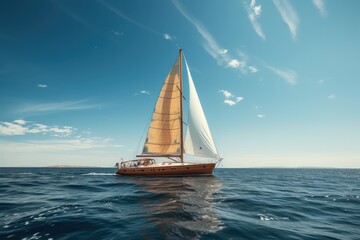 Fototapeta premium Sailing enthusiasts find freedom and adventure on the open sea aboard a sleek yacht, where sunsets, competition, and the beauty of the Mediterranean create a perfect boating experience.