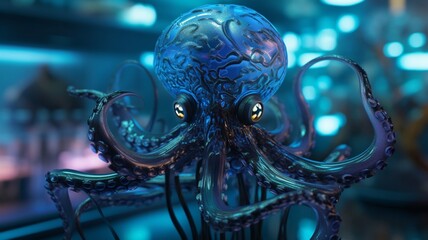 Blue octopus ocean animal photography wall illustration picture AI generated art
