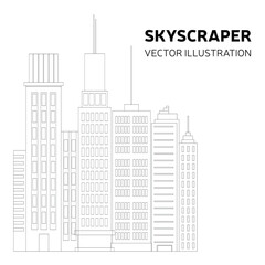 Minimal square outline skyscraper banner concept. Doodle office building post concept. Vector illustraiton.