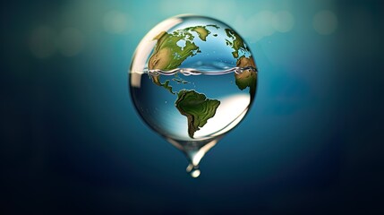 Concept. Scarcity of water. Global water awareness. Earth encased within a clear, liquid sphere. Highlighting the critical issues of water scarcity, conservation, and the planet's water needs.
