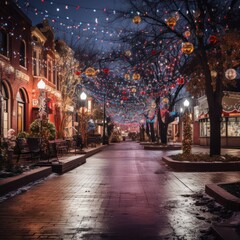 Fototapeta na wymiar Colorful Christmas lights and decorations on a city street