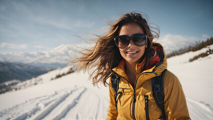 woman in ski resort - obrazy, fototapety, plakaty