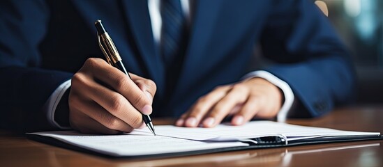 Writing student taking a final exam in a classroom With copyspace for text