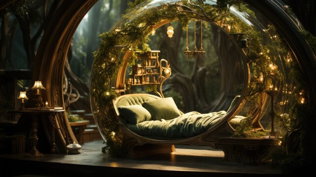 A bedroom in fantasy and surrealism style.