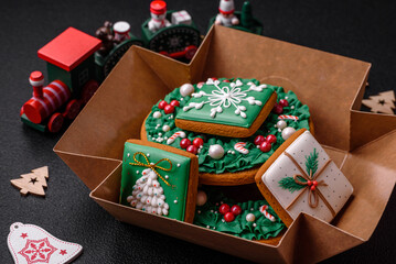 Beautiful festive Christmas gingerbread made by hand with decoration elements