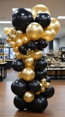 Obraz na płótnie Canvas Elegant black and gold balloon arrangement