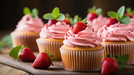 Strawberry cupcakes with strawberry cream cheese frosting and fresh strawberries on top