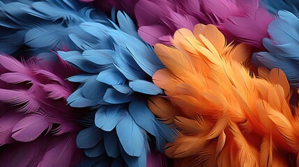 A background composition of colorful exotic bird feathers.