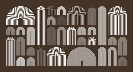Mid century arch elements, modern geometric shapes. Contemporary design, minimalist art. Trendy design elements for wall decor, posters, books, covers and flyers. Vector illustration © 32 pixels