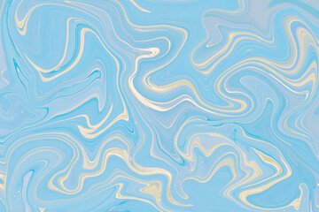 Abstract blue golden liquid acrylic pattern texture