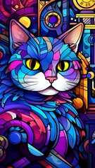 Coloring page in colorful vibrant colors geometric Ai generated art