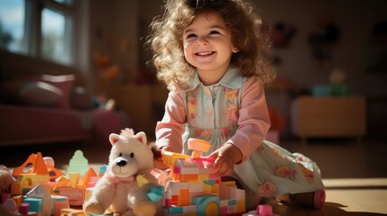 Fototapeta premium A girl playing with her toys.