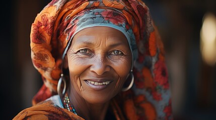 A woman who covers her hair with local veils and wears local clothes.