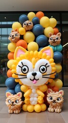 Obraz premium Cute cartoon animal balloon frame for kids' birthdays