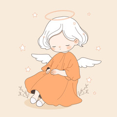 Cute cartoon baby angel for Christmas and Easter holidays design. Vector illustration.