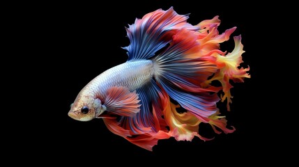 Betta fish. Colorful fighting Siamese fish with beautiful silk tail isolated on black. Amazing...