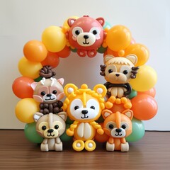 Naklejka premium Cute cartoon animal balloon frame for kids' birthdays