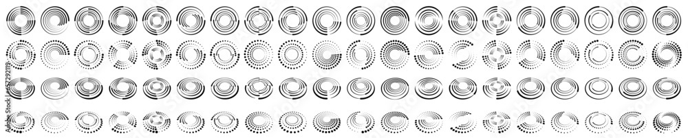 Wall mural dotted circular logo. circular concentric dots. halftone fabric design element for various purposes.