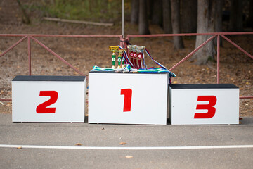 A pedestal for awarding awards.Competitions, awards, preparation.