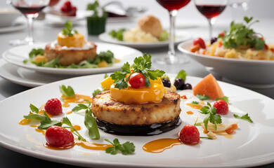 A luxury gourmet food served in restaurant.