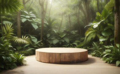 Modern Podium with nature tropical plans background.