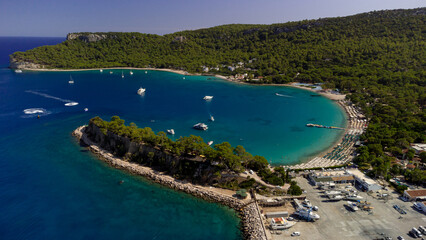 Aerial view of of coastal area of Kemer, Turkish beach resort city