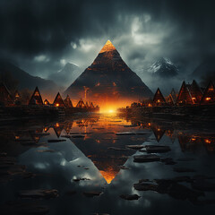 egyptian pyramid light night - obrazy, fototapety, plakaty