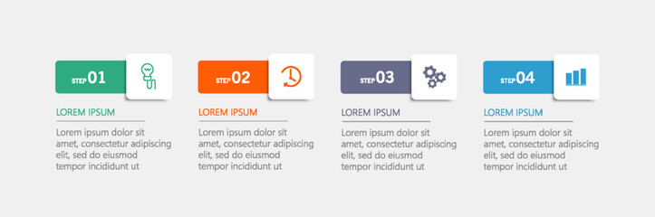 Creative business infographic template with 4 options or steps. Can be used for workflow layout, diagram, annual report, web design