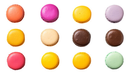 Assorted French Macaroons in Top View Isolated on Transparent Background, PNG