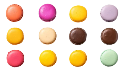 Rollo Macarons Assorted French Macaroons in Top View Isolated on Transparent Background, PNG