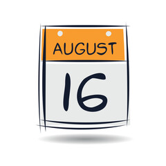 Creative calendar page with single day (16 August), Vector illustration.